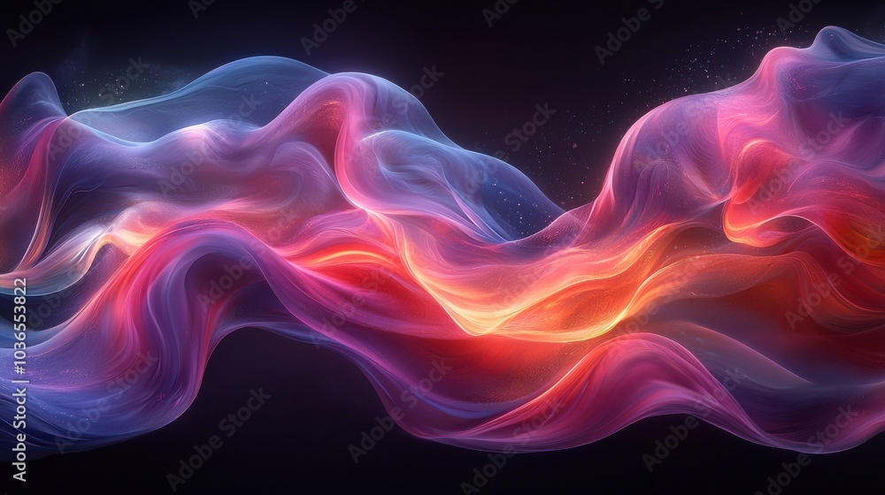 Poster abstract swirling colors creating a vibrant wave effect in a dark backdrop, showcasing motion and de