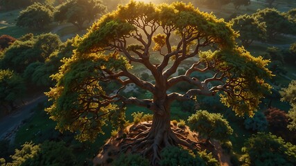 Fototapeta premium AI-powered drone captures stunning aerial images of the iconic Tree of Life.
