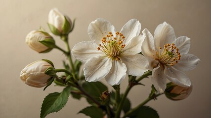 Delicate cream blooms in an ethereal illustration, adorned with graceful buds and ample space for personalization.