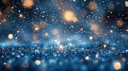 Obraz premium Sparkling snowflakes dance in the air, surrounded by glowing lights during a winter evening