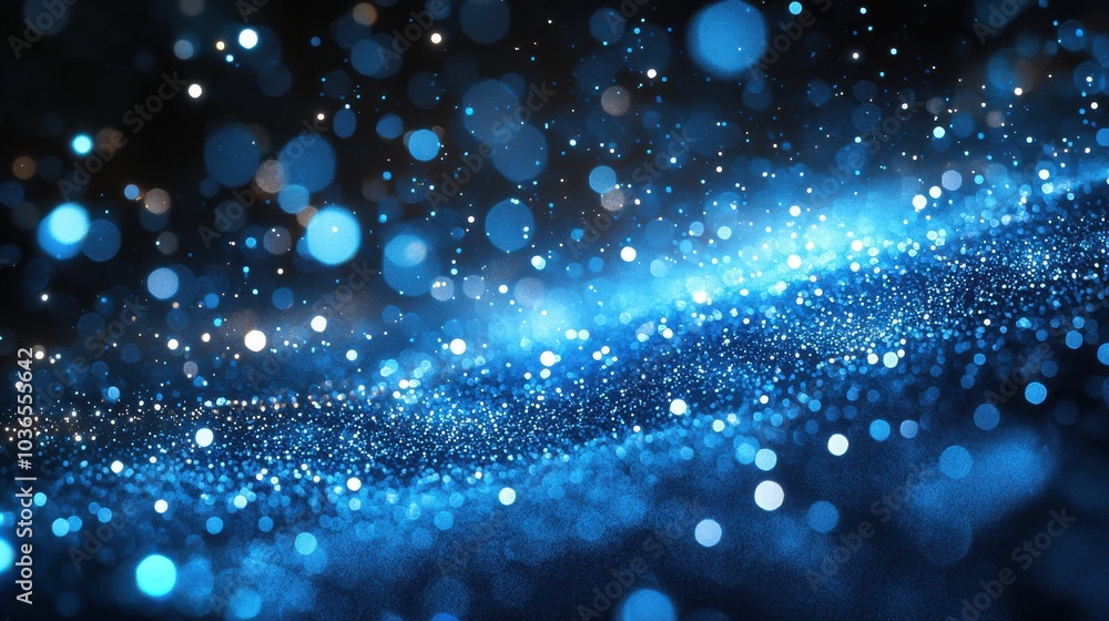 Poster a mesmerizing display of blue shimmering particles dancing gracefully in a dark background during a 