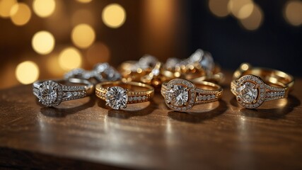 Opulent showcase of sparkling gold diamond rings.