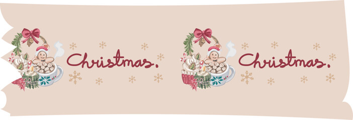 Cute christmas washi tape. Vector illustration.