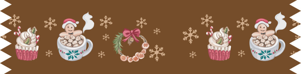 Cute christmas washi tape. Vector illustration.