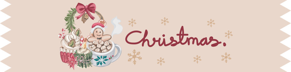 Cute christmas washi tape. Vector illustration.