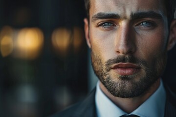 Fototapeta premium A close-up of a businessman's confident demeanor, reflecting success.