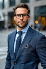 Fototapeta premium A confident businessman in a polished ensemble, ready for success.