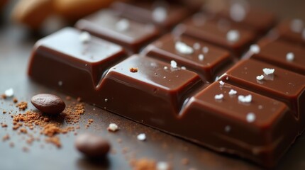 A beautifully crafted artisan chocolate bar focusing on the glossy surface and delicate details of its design.