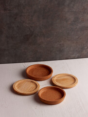 wood table mock up plate empty product business photo display circle kitchen podium object brown old