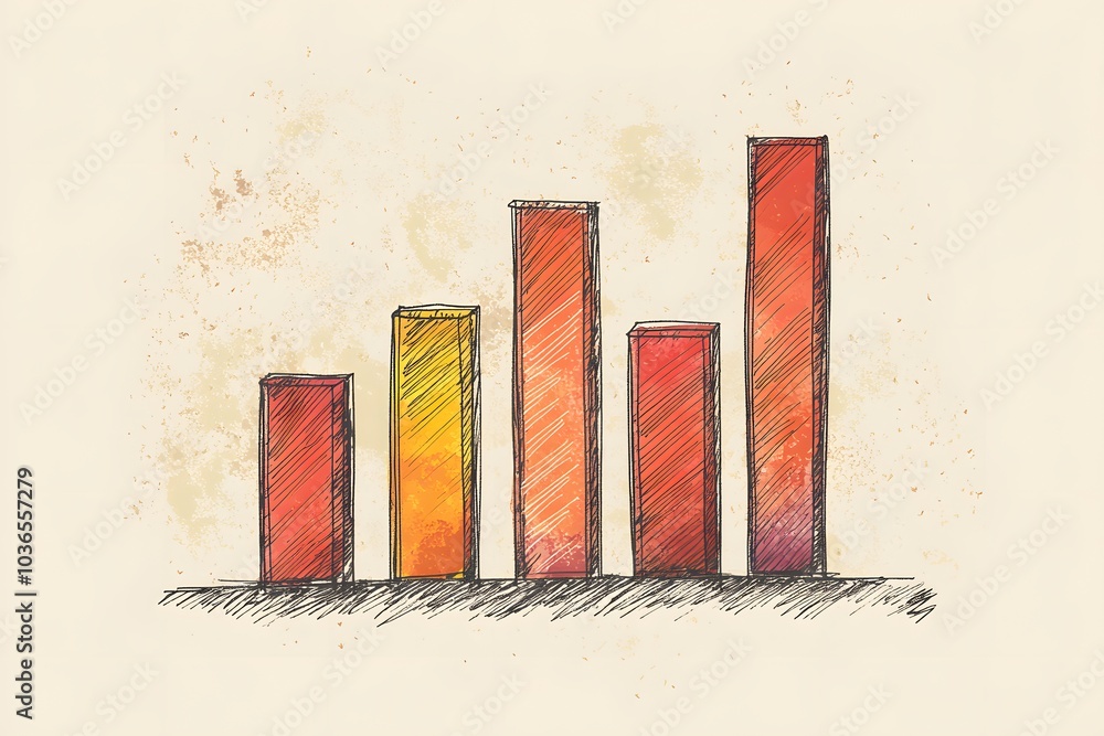 Poster hand-drawn sketch of a bar graph with a yellow bar and red bars on a beige background