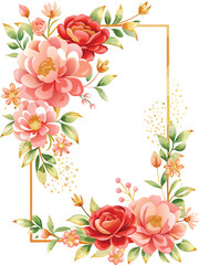 Watercolor Floral Frame With Gold Border