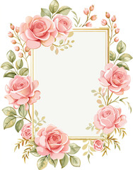 Floral Frame with Pink Roses and Gold Trim