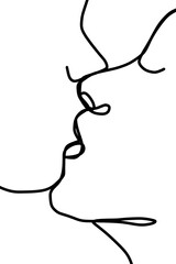 One continuous line, couple kiss