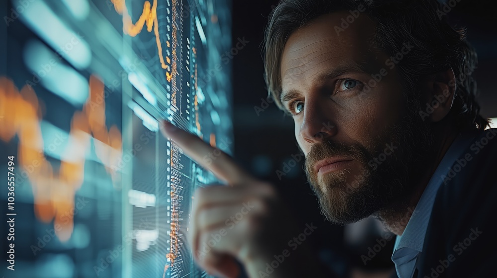 Poster business consultant using touch gestures for data insights