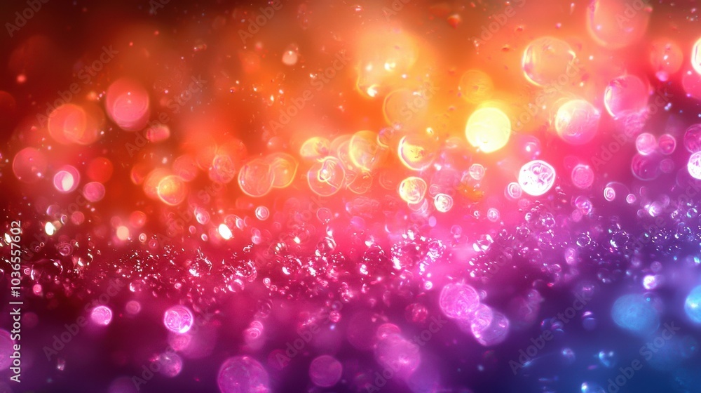 Poster vibrant abstract background featuring colorful drops and light reflections with a dreamy bokeh effec