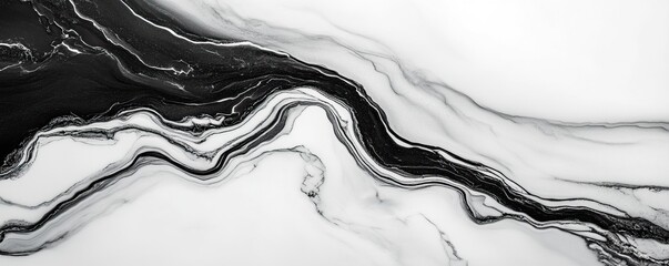 Abstract black and white marble texture with fluid patterns and swirls on a soft white background.