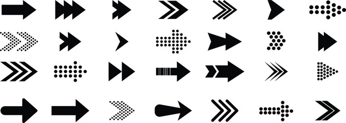 Arrows set of black icons. Arrow icon. Arrow. Cursor. Collection different arrow signs. Modern simple arrows. Vector illustration.