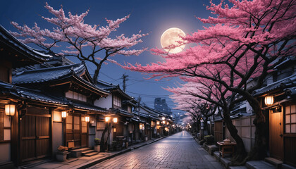 anime wallpaper featuring Tokyo and Japanese streets during cherry blossom season, blending...