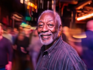 Obraz premium A smiling man standing in front of a crowd of people at a party