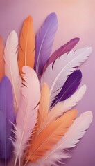 Dreamy pastel feathers in soft pink, purple, and orange tones