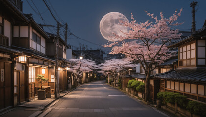 anime wallpaper featuring Tokyo and Japanese streets during cherry blossom season, blending eco-friendly city views, beautiful backgrounds, and village architecture, with light-filled skies
