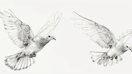 Obraz premium Elegant Doves in Flight on Clean White Background