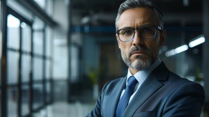 An executive businessman with a calm and composed expression, exuding confidence and poise.