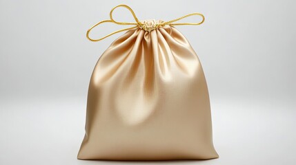 Gold Satin Drawstring Bag with Golden Cord
