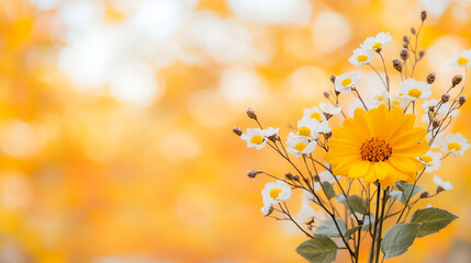 Beautiful bouquet of flowers on a yellow background