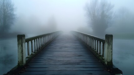 Fototapeta premium Fog-Shrouded Bridge Leading Into the Mysterious Unknown