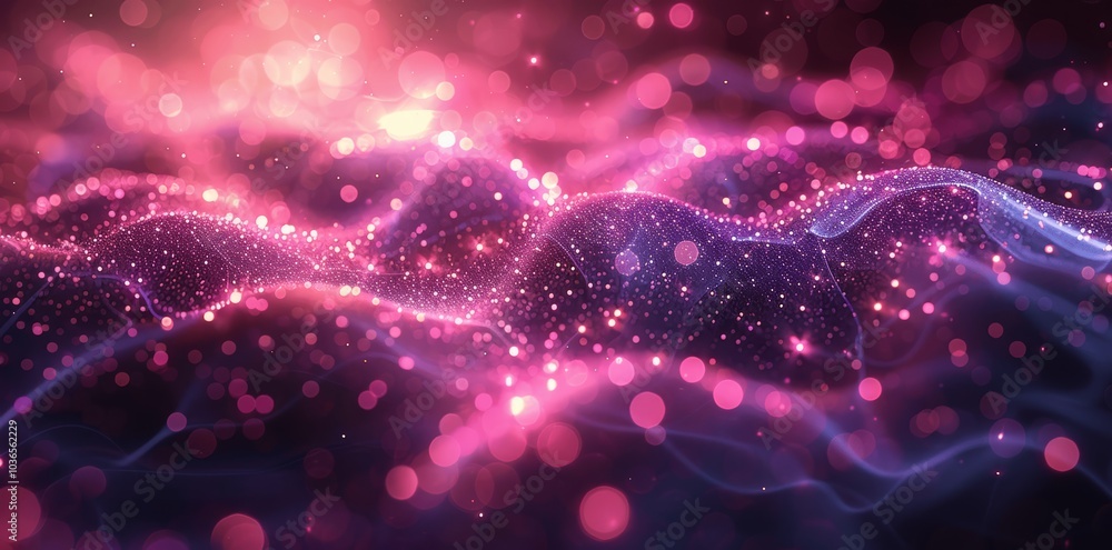 Poster abstract purple pink glowing background with arrow network of dots lines concepts
