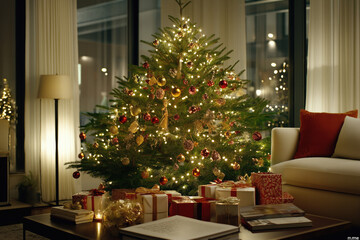 Christmas Tree With Presents Behind