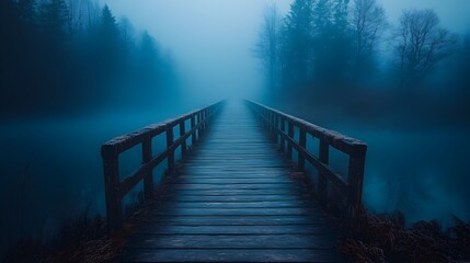 Fog-Shrouded Bridge Leading into the Unknown Landscape