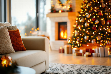 Cozy Living Room Scene Where Family And Friends Are Gathered Around A Beautifully Decorated Christmas Tree, Joyfully Exchanging Gifts And Sharing Laughter