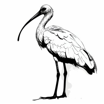 recommend clip art: Elegant Ibis on White Background Line Art