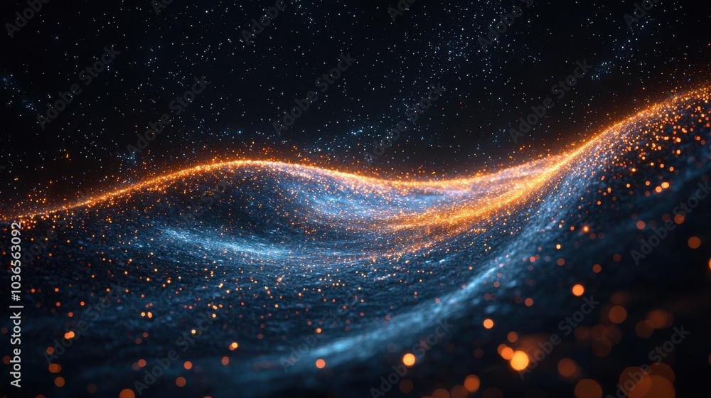 Poster Colorful waves of light create a mesmerizing visual display in a dark environment