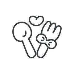 Cute restaurant icon. Hand drawn monochrome illustration of a spoon, a fork and a heart isolated on a white background. Kawaii St. Valentine day concept. Vector 10 EPS.