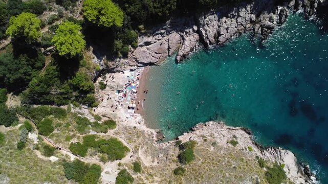 Drone view on Baia Di Ieranto, Nerano, Naples, Italy