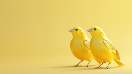 Minimalist 3D Canaries on Yellow Background