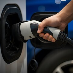 Close-up of hand charging electric car