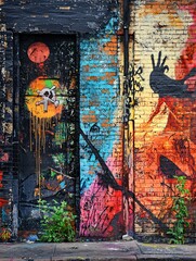 Fototapeta premium A raw cityscape pulsates with striking murals that capture the spirit of defiance and artistic freedom.