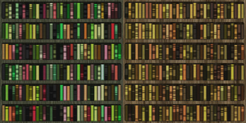 Illustration of book shelf with old and new books