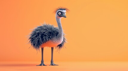 Minimalist 3D Emu Character on Vibrant Background