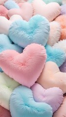 Obraz premium Fluffy heart-shaped pillows: romantic background 