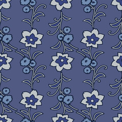 Japanese Flower Leaf Swirl Line Vector Seamless Pattern