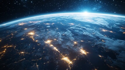 Obraz premium Earth planet at night. Abstract wallpaper. City lights on planet.