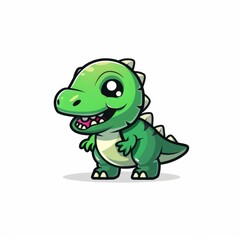 vector cute character green t-rex on a white background