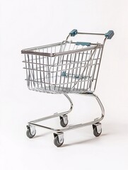 A minimalist mockup featuring an empty shopping cart against a pristine white backdrop, ideal for promotional and advertising use.