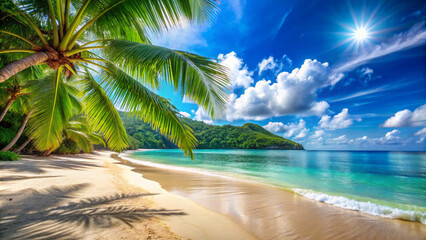 beach with palm trees. beach, palm, sea, tropical, sand, ocean, island, tree, paradise, sky, water, summer, landscape, travel, nature, vacation, holiday, coconut, coast, resort, sun, caribbean, seasca