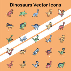 Set of dinosaur icons illustrating prehistoric creatures suitable for science and history themes.